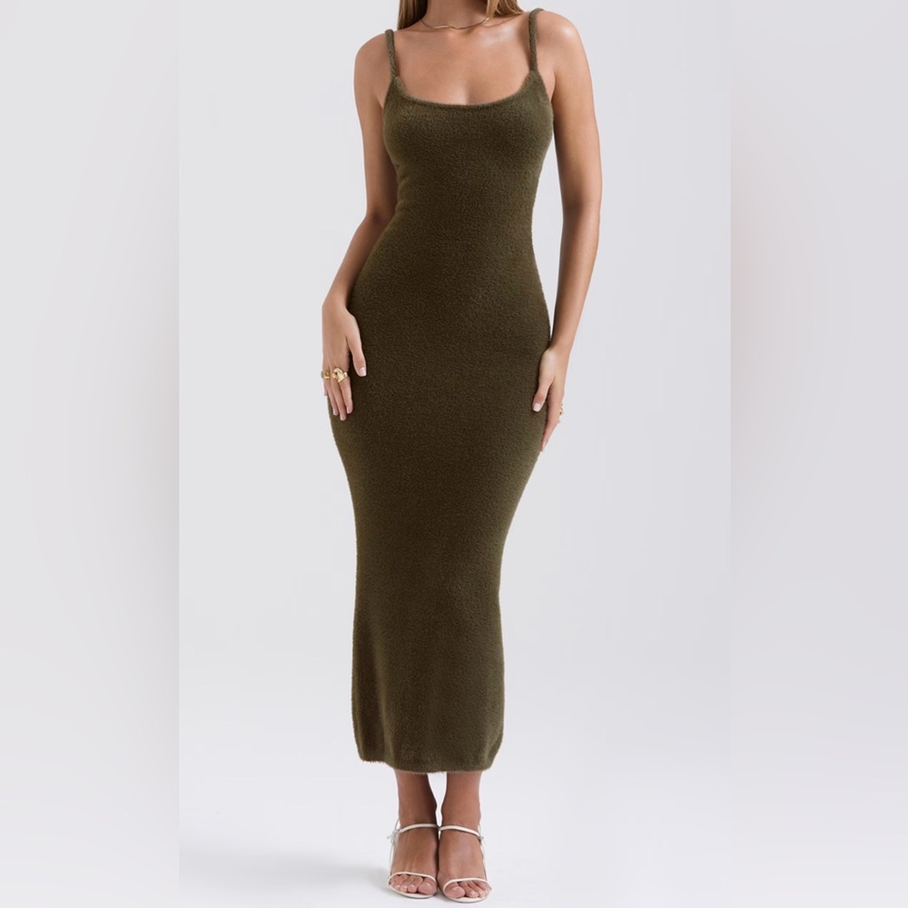 NWT House of CB Fayetteville Khaki Soft Fluffy Knit Maxi Dress